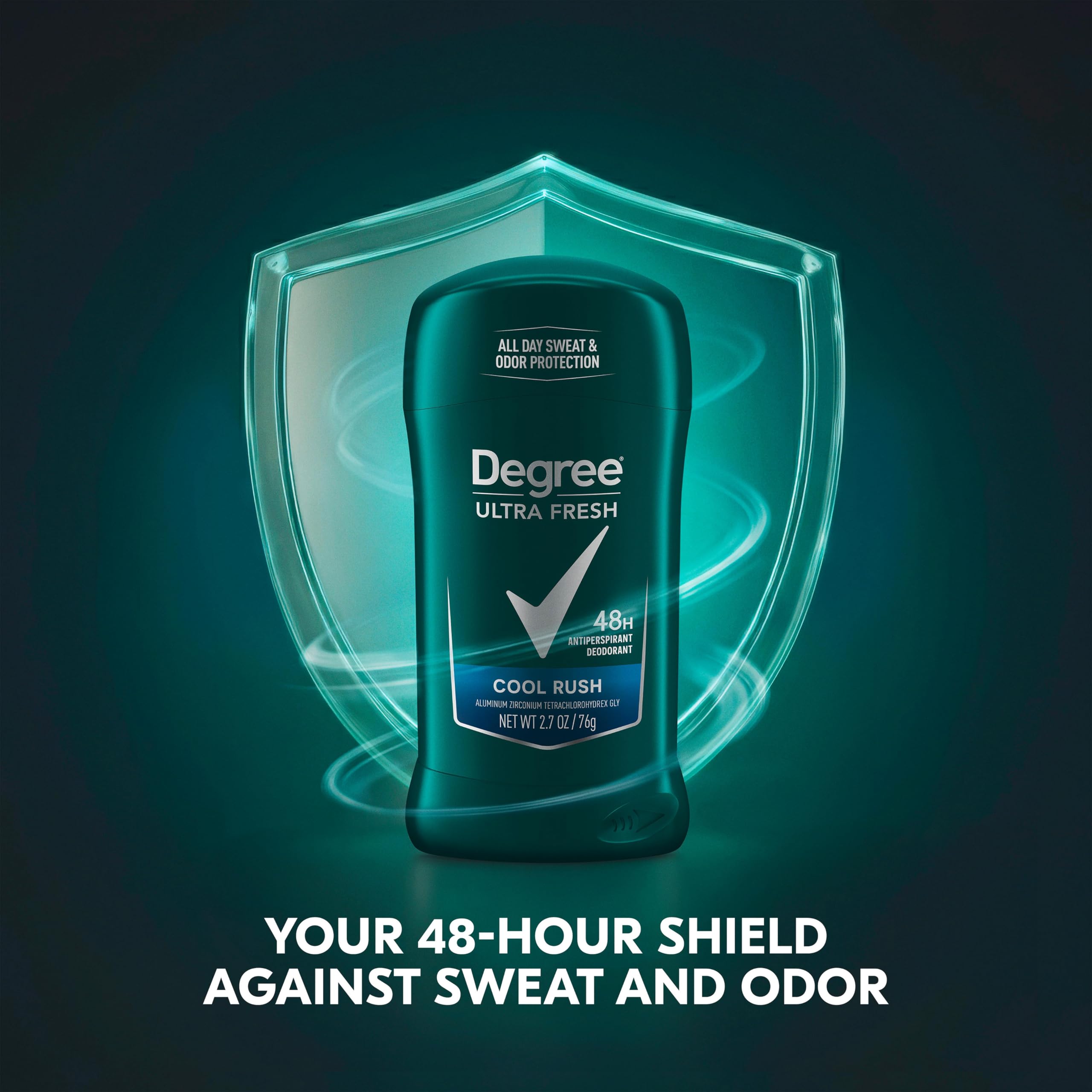 Degree Cool Rush in a morning routine scene with shower and towel conveying fresh scent benefit