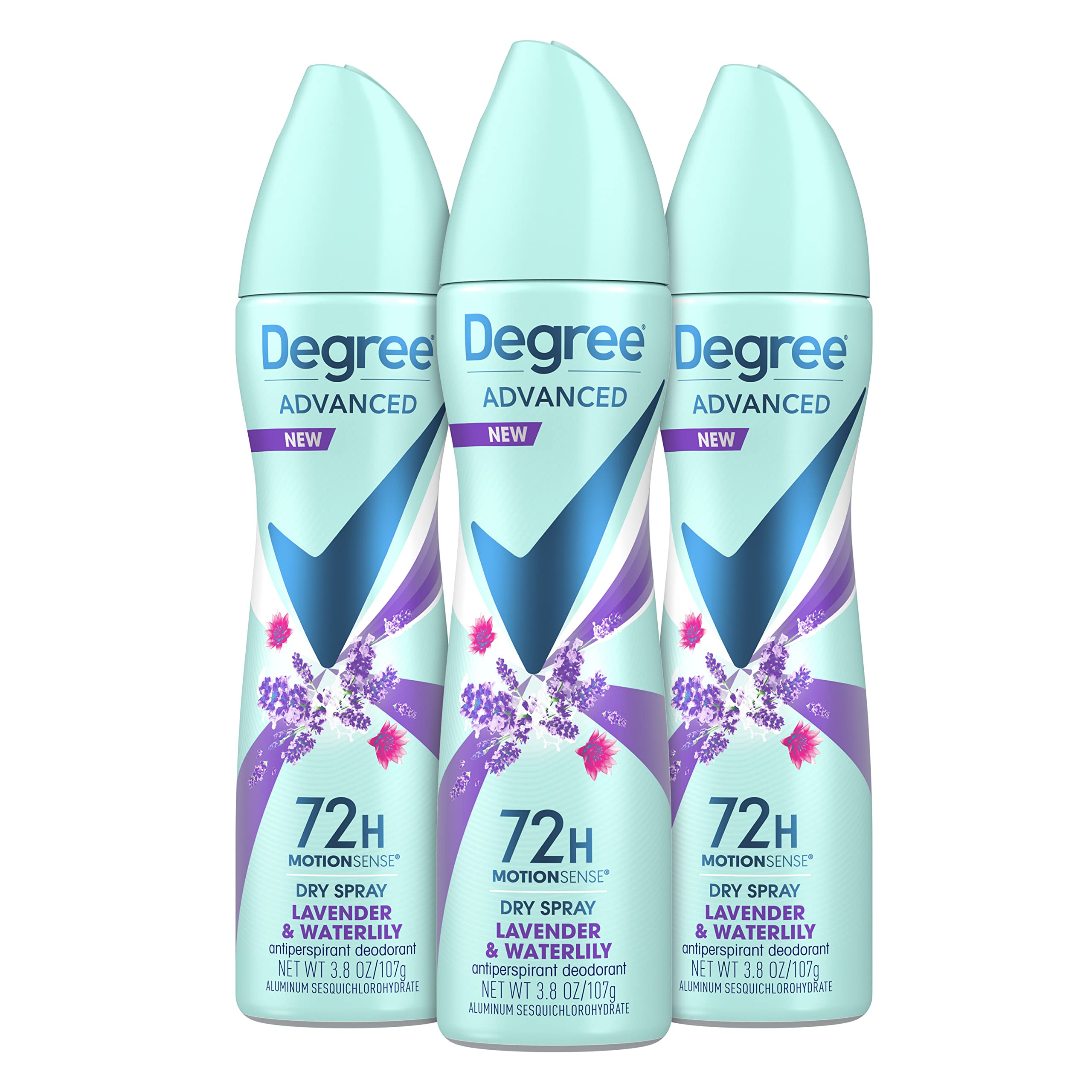 Degree front packaging showing product benefits and scent