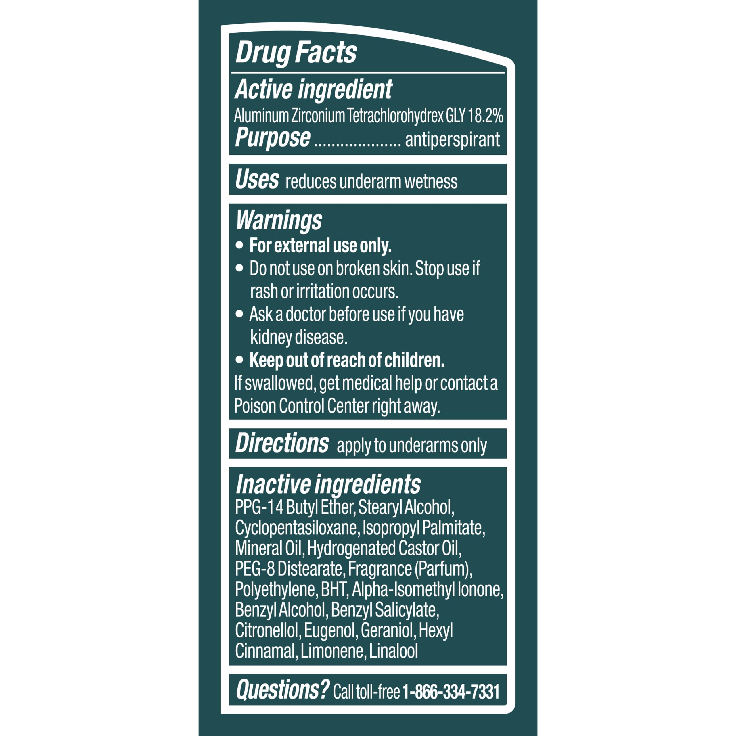 Degree label and ingredients closeup showing scent and formulation