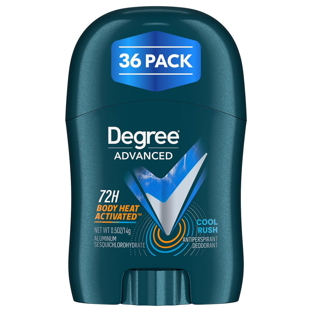 Degree mini cool rush front packaging showing compact travel-ready design and confidence