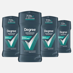 Degree front view showing Sage & Ocean Mist stick and 72-hour protection benefit