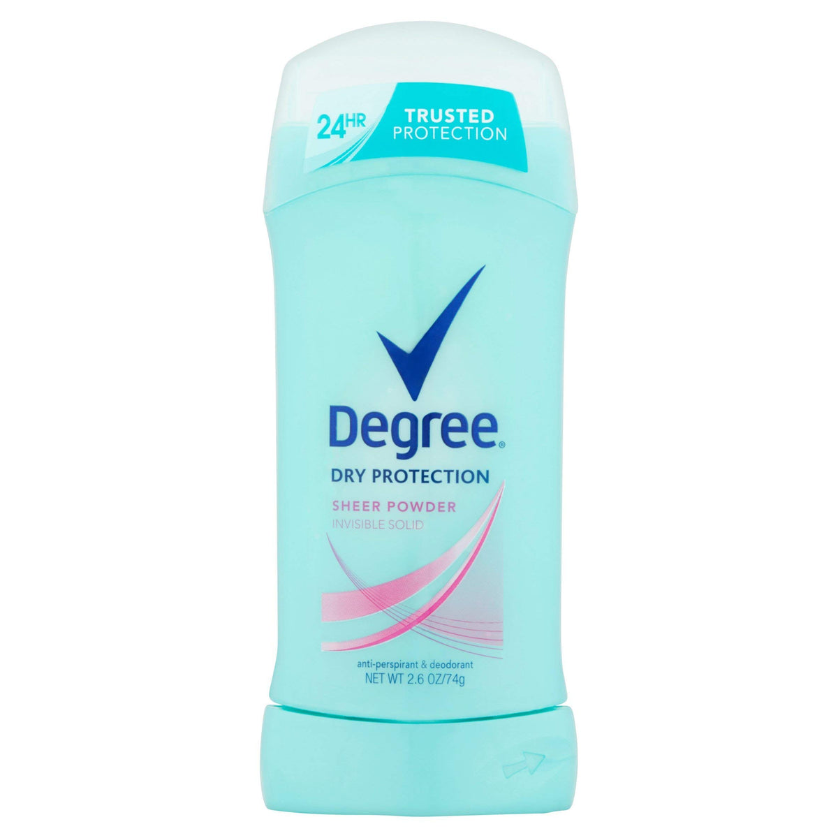 Degree Sheer Powder front packaging showing stick and pack benefit of long-lasting protection