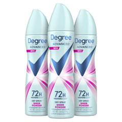 Degree front packaging showing three 3.8 oz cans, confident all-day protection