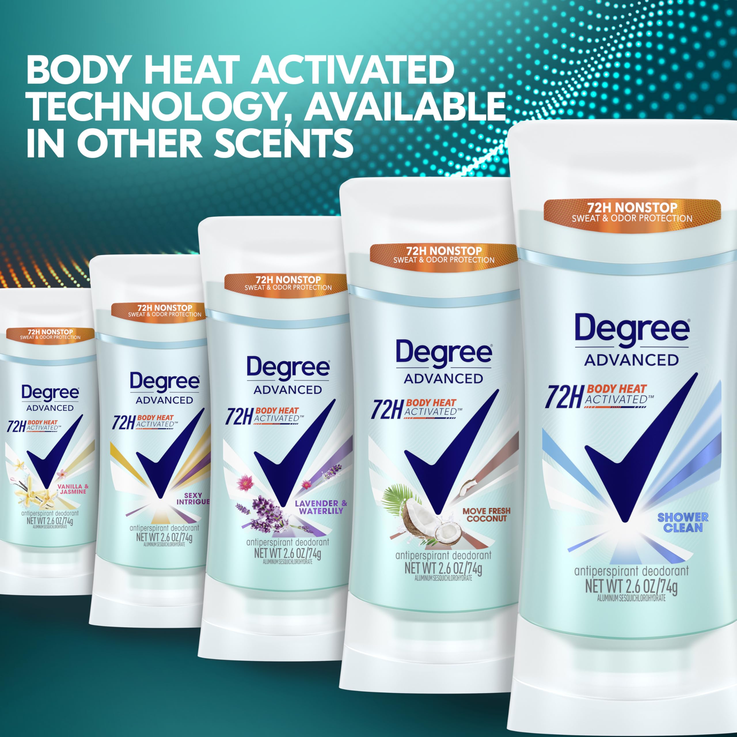Degree Shower Clean four-pack stacked demonstrating extra supply benefit