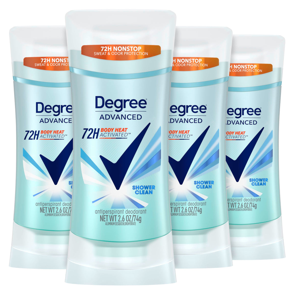 Degree Shower Clean front packaging showing sleek stick and clean scent benefit