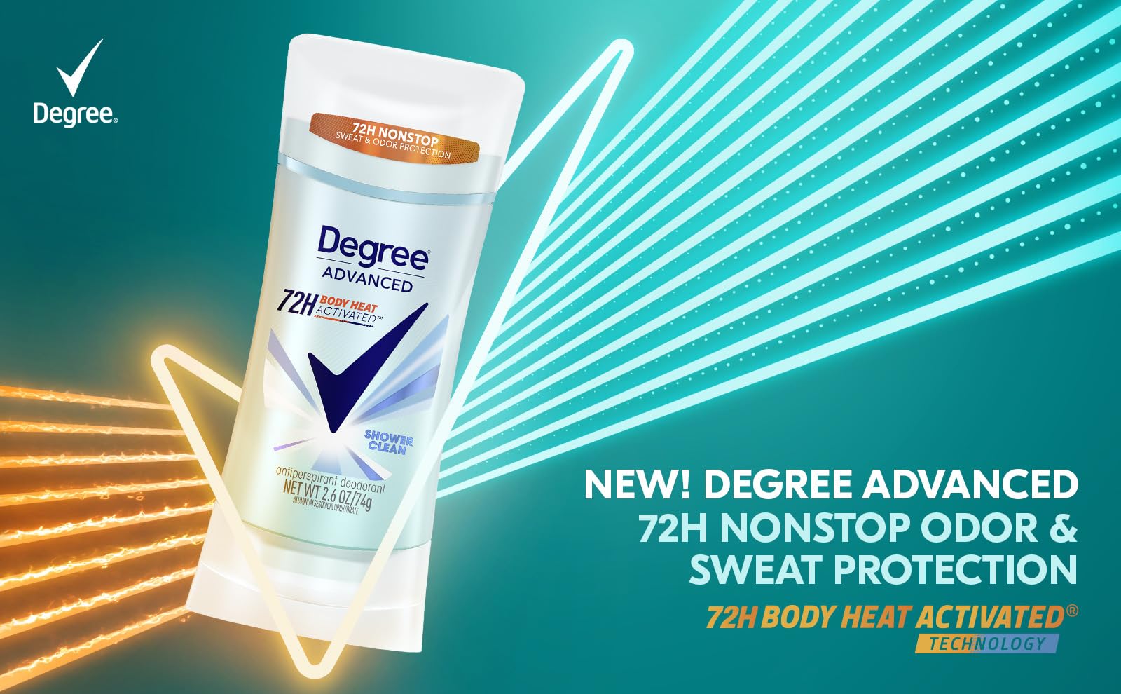 Degree Shower Clean stick held in hand showing travel-friendly size benefit