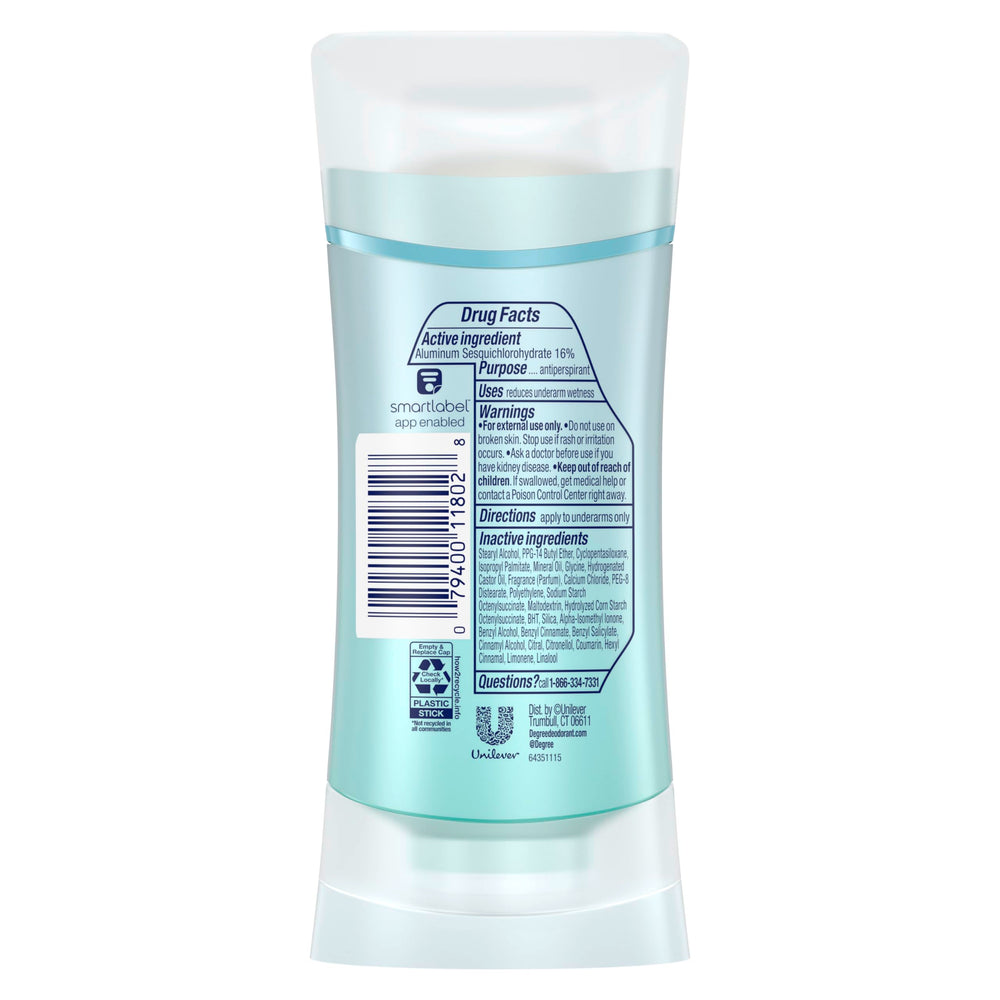 Degree Shower Clean side label with ingredients and benefit information