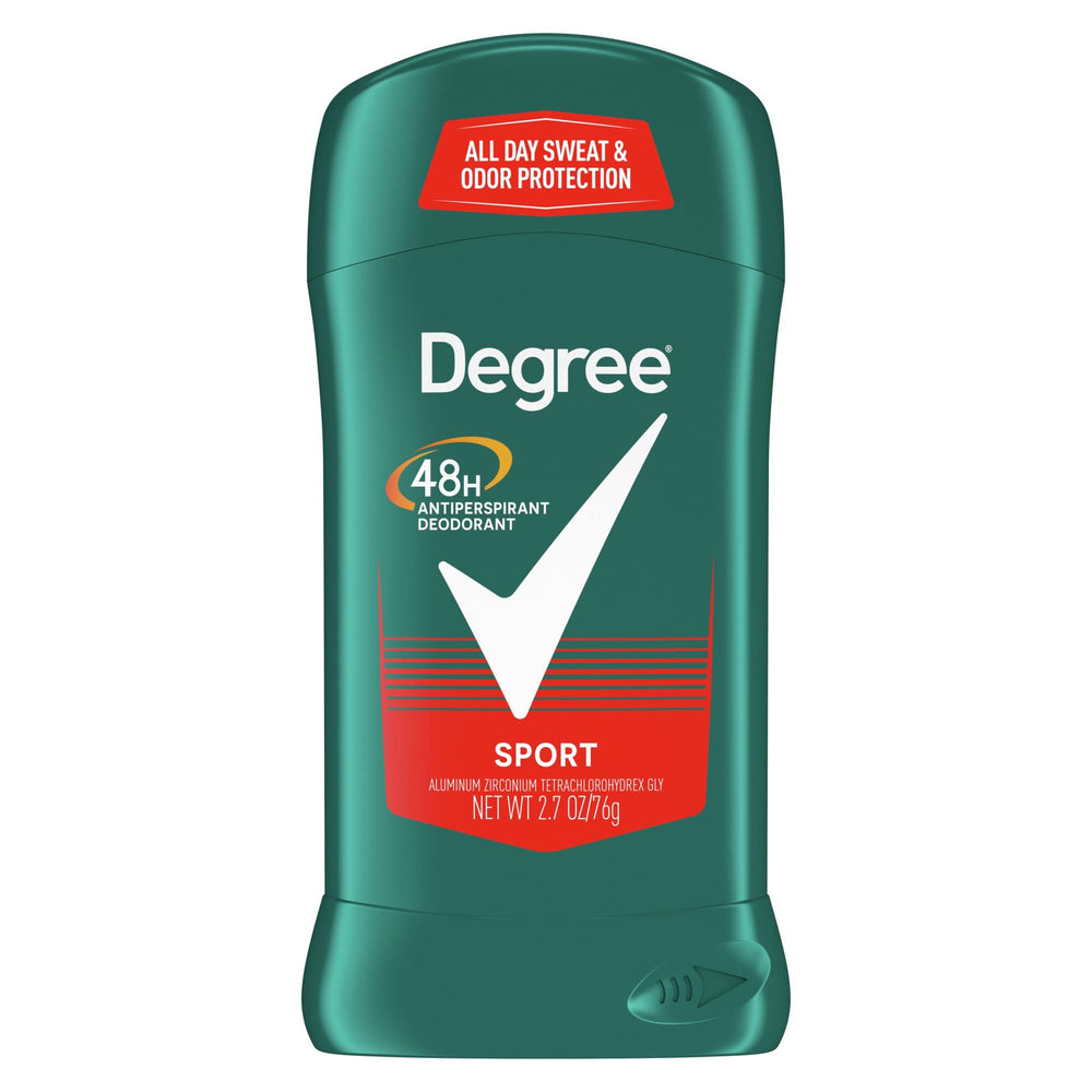 Degree sport stick front label showing product name and size for quick identification