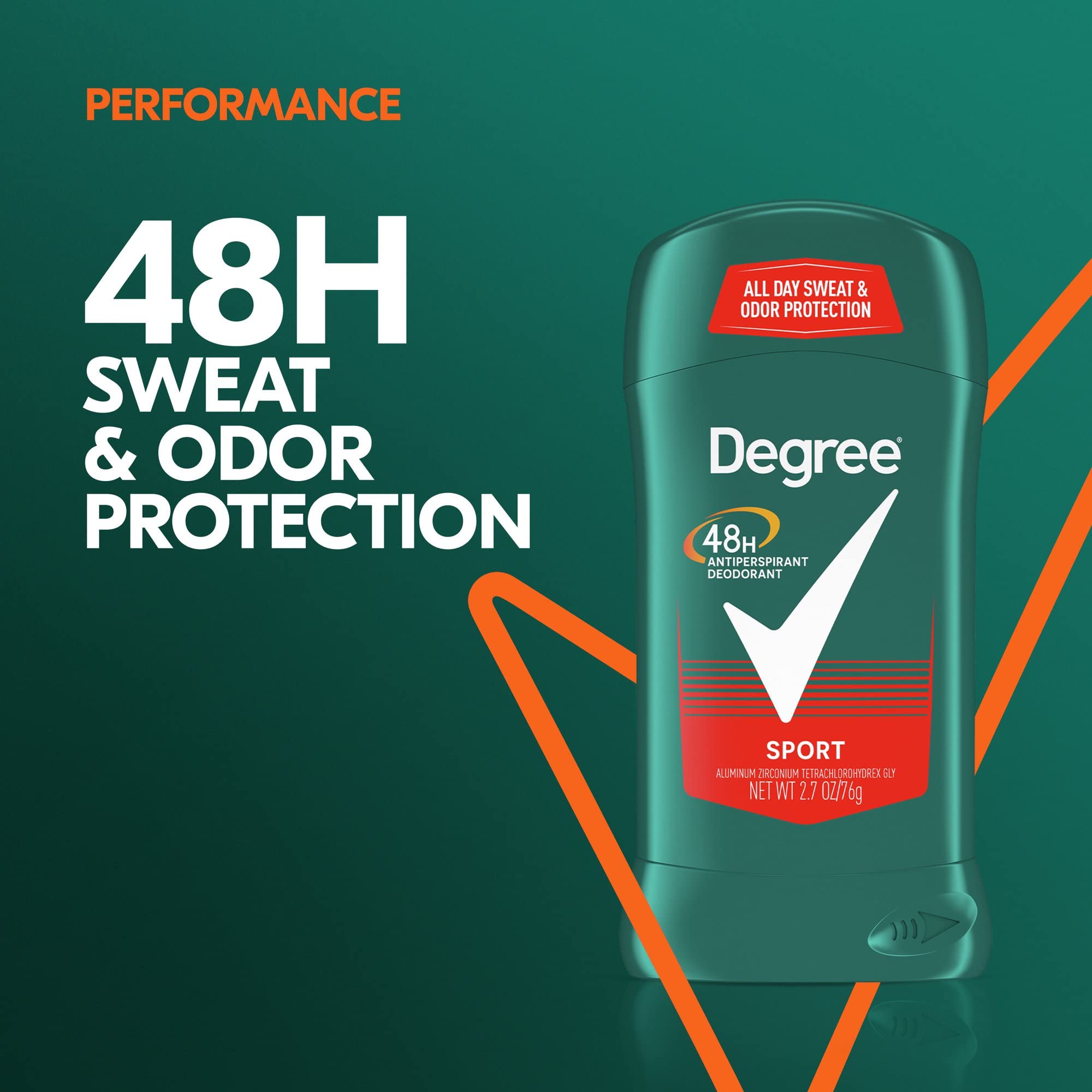 Degree sport stick with cap removed showing smooth applicator for quick use