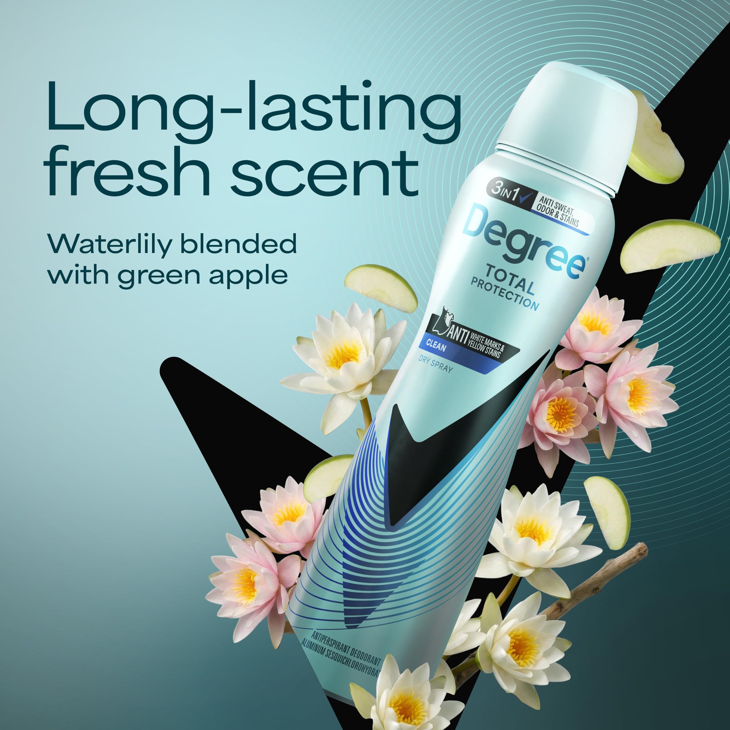 Fine mist from Degree UltraClear dry spray, quick-drying coverage benefit