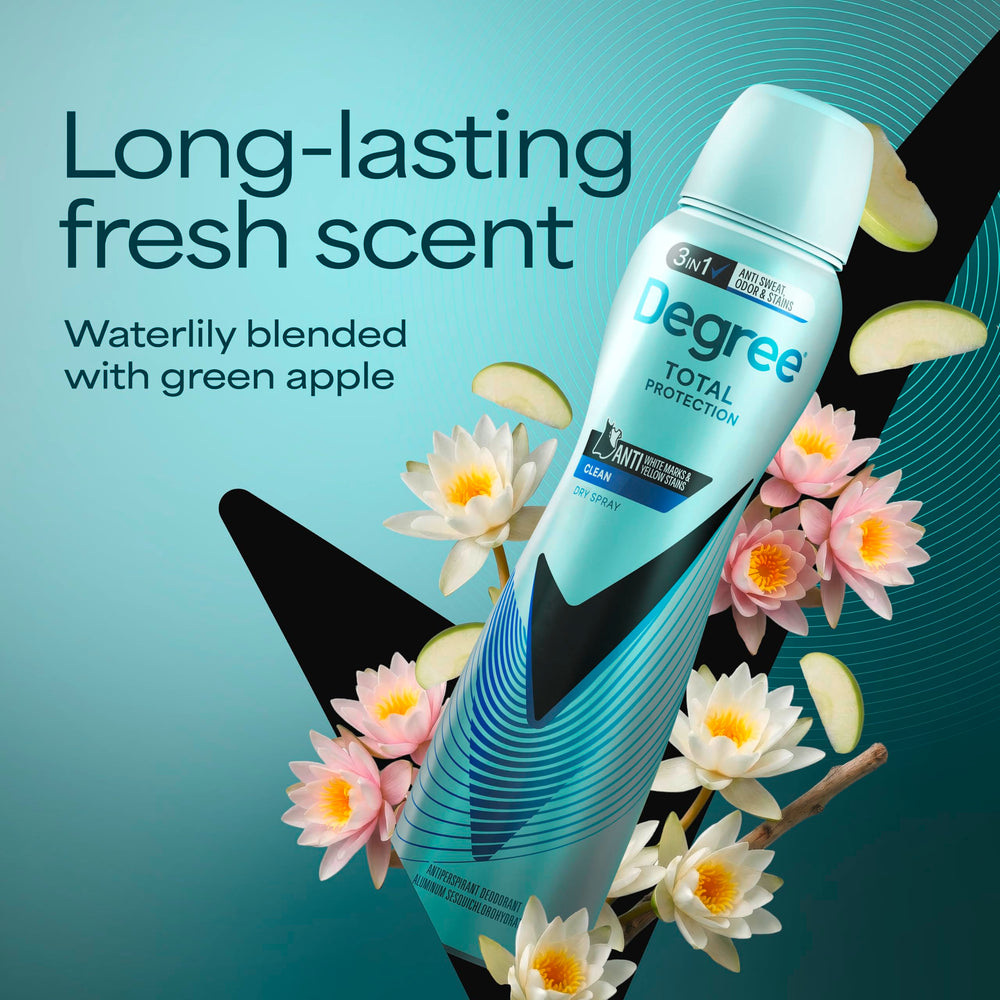 Fine mist from Degree UltraClear dry spray, quick-drying coverage benefit