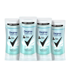 Degree front packaging showing four 2.6 oz sticks and product benefits