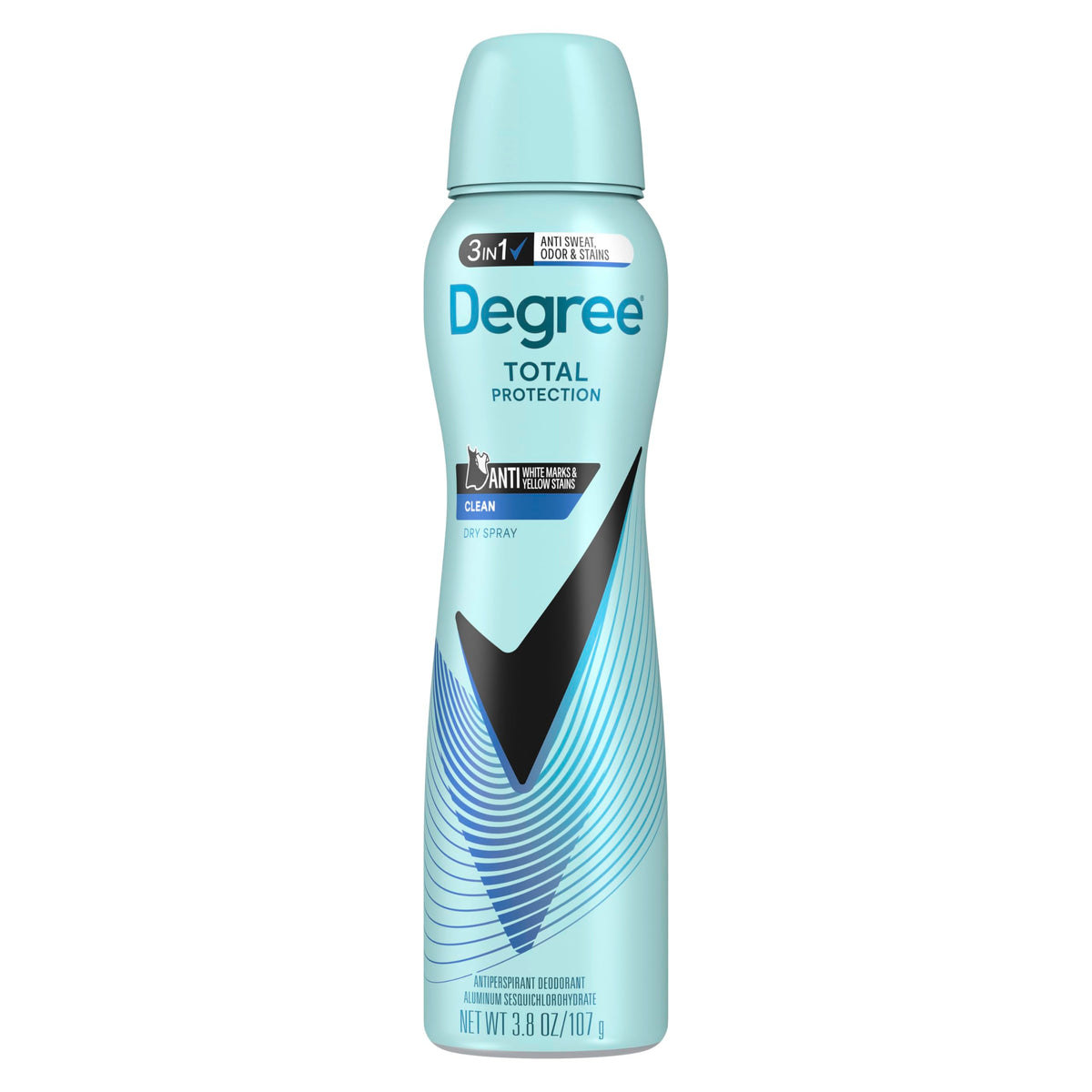 Degree front packaging of dry spray showing 72-hour protection and benefits