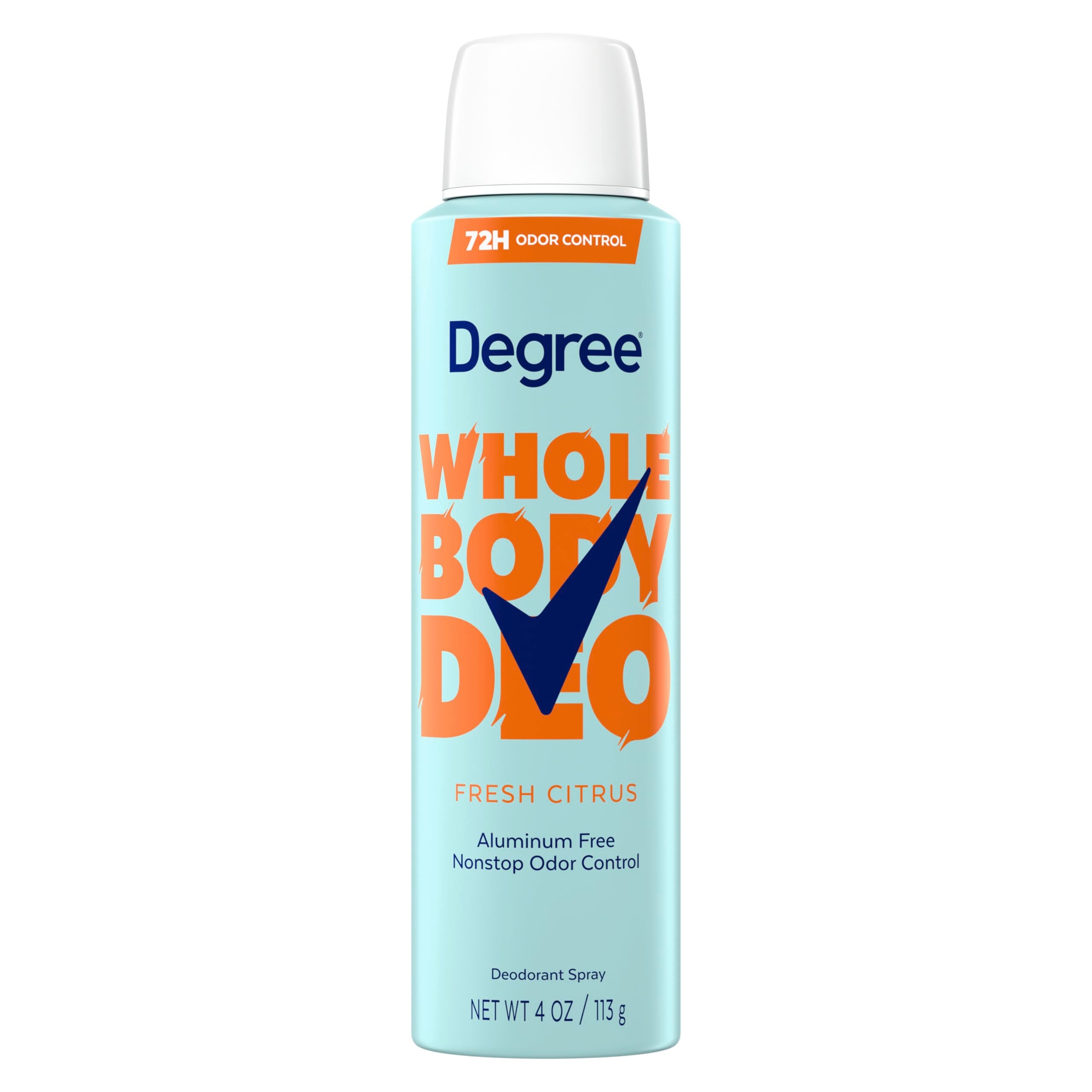Degree whole body front packaging shows citrus scent and 72H protection