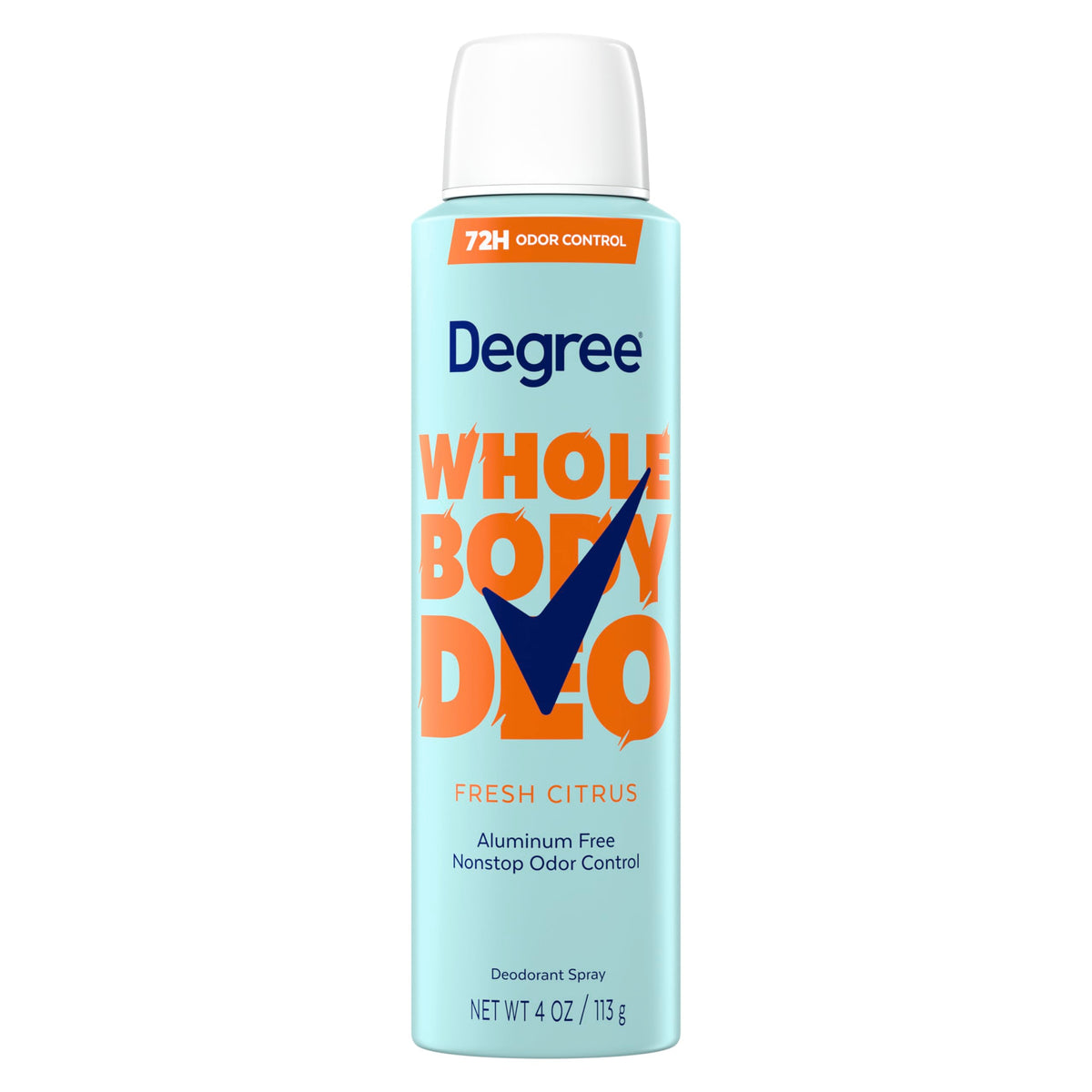 Degree whole body front packaging shows citrus scent and 72H protection