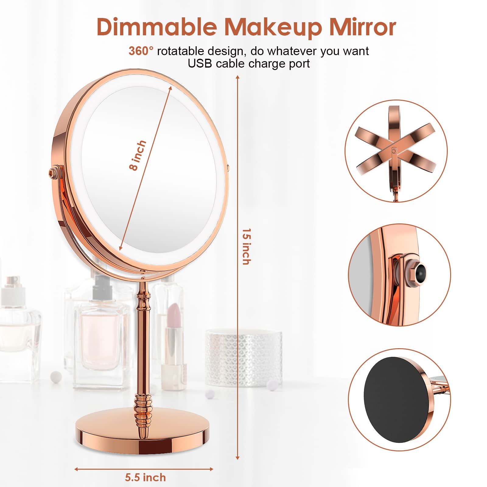 DEIOVWXS on bathroom vanity demonstrating true-to-tone lighting for makeup