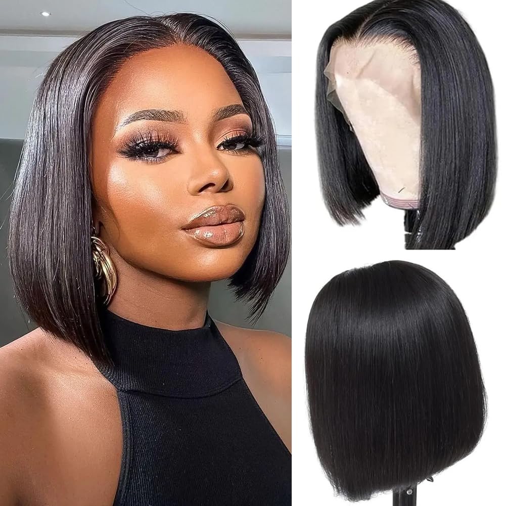 Dekume front view short bob wig showing natural fall and benefit of polished everyday style