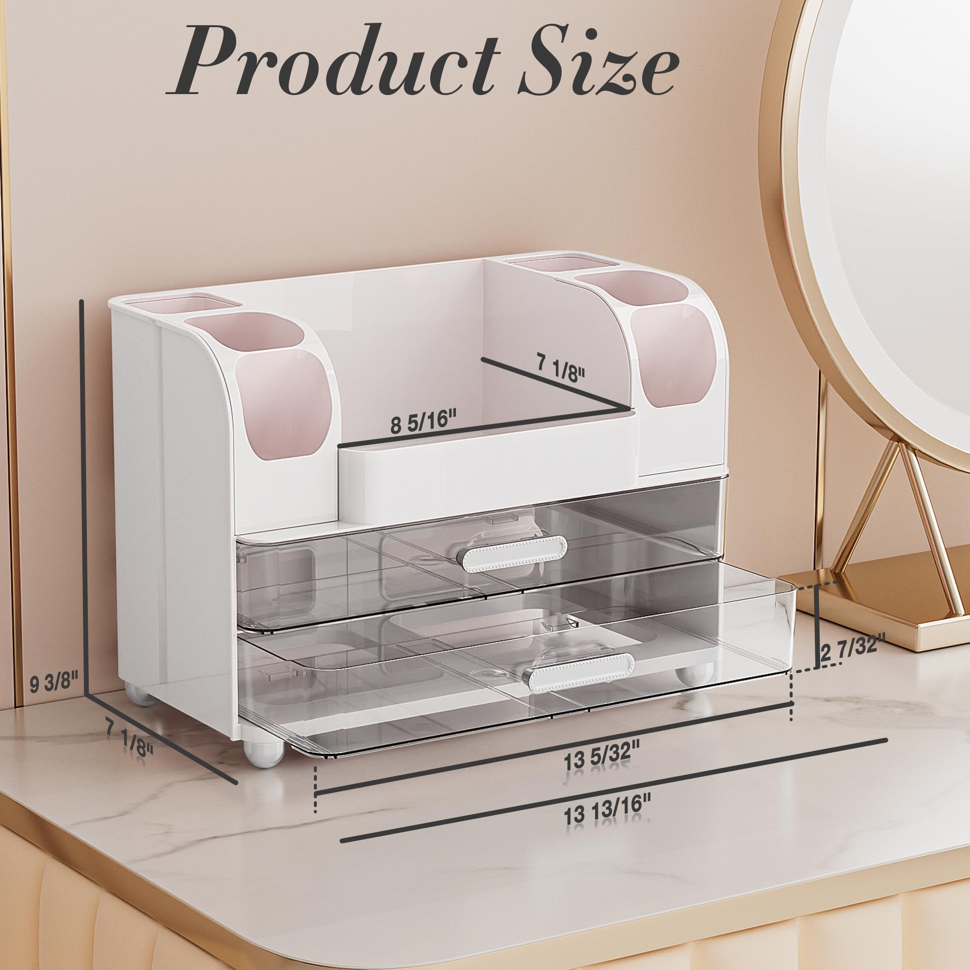 Delamu center compartment holding skincare bottles for quick reach