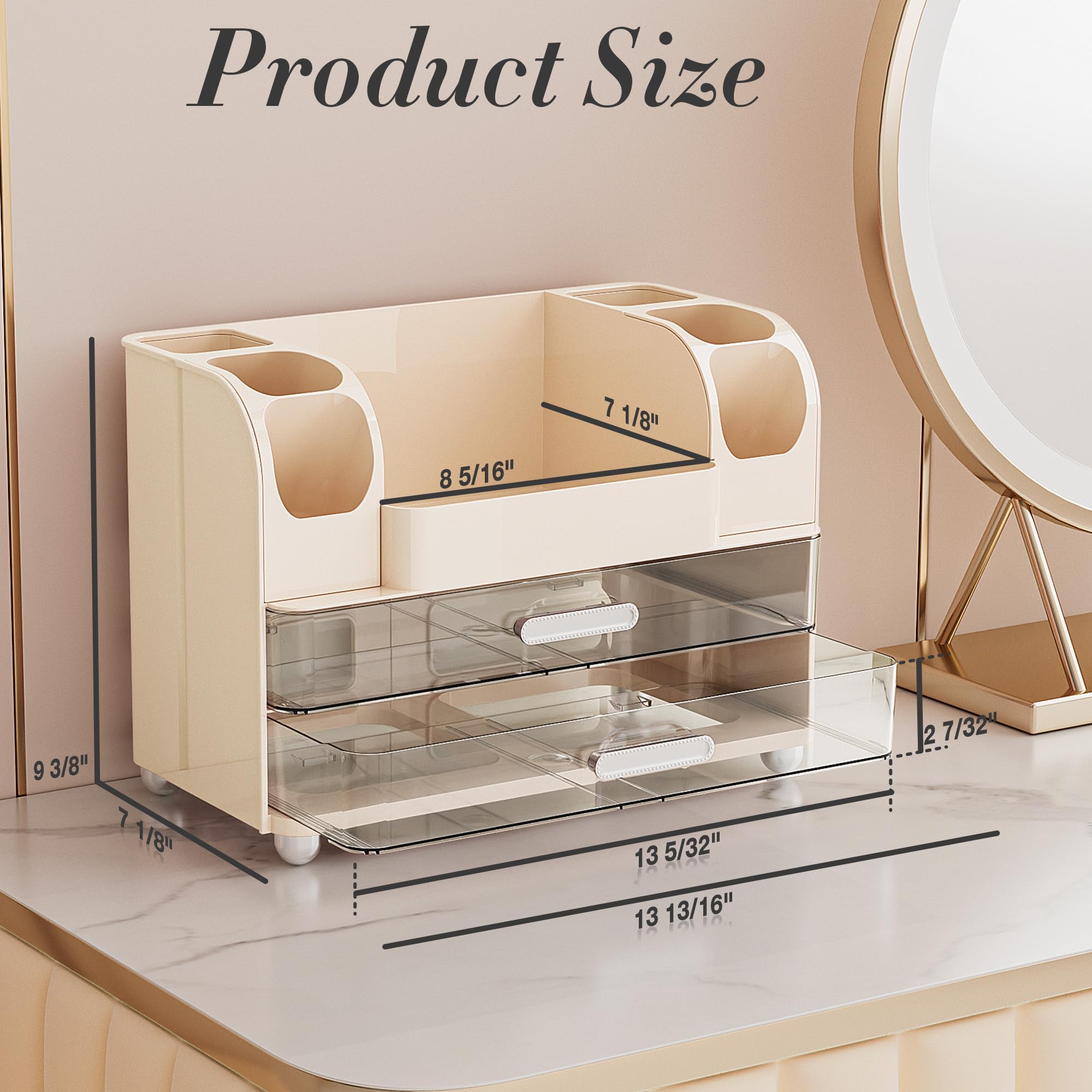Delamu center compartment holding cleanser bottles for visible storage