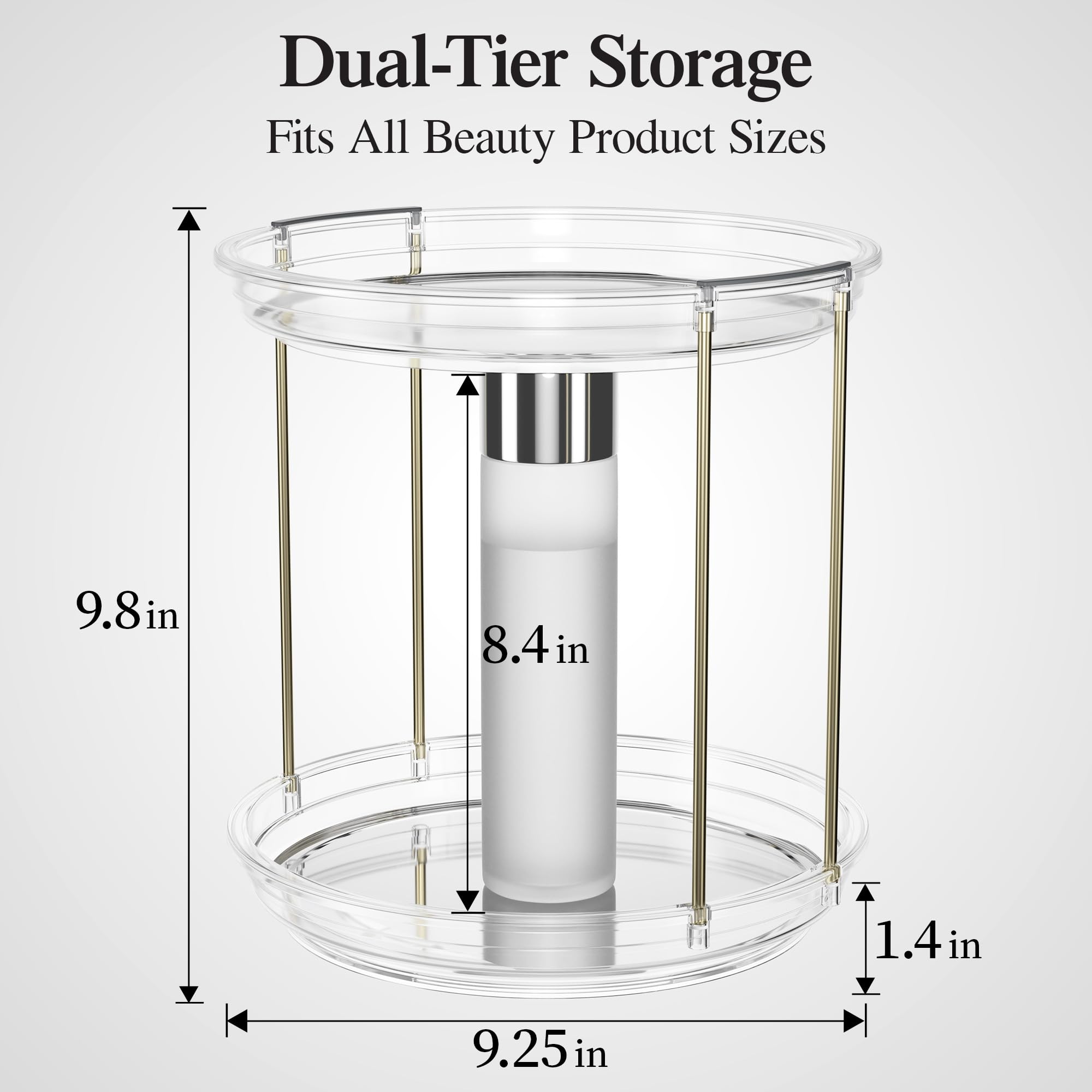 Delamu organizer holding tall skincare bottles to demonstrate high-capacity benefit