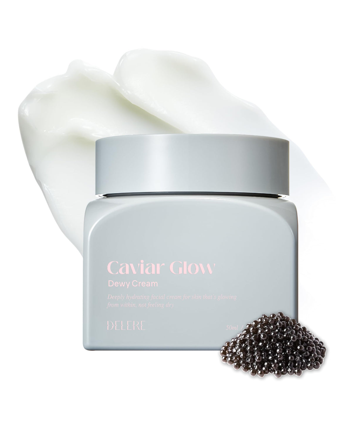 Delere front packaging showing jar and product benefit hydration