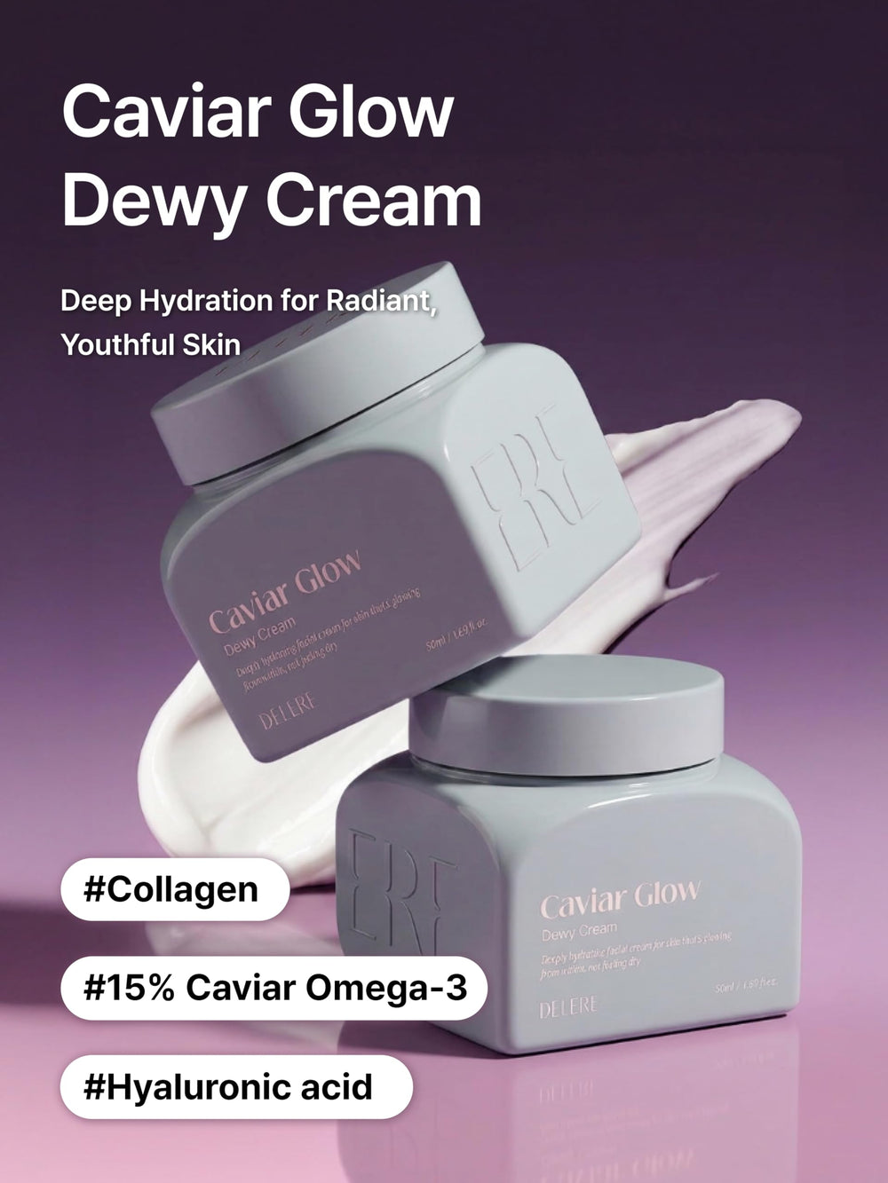 Delere jar open revealing smooth cream and easy scoop benefit