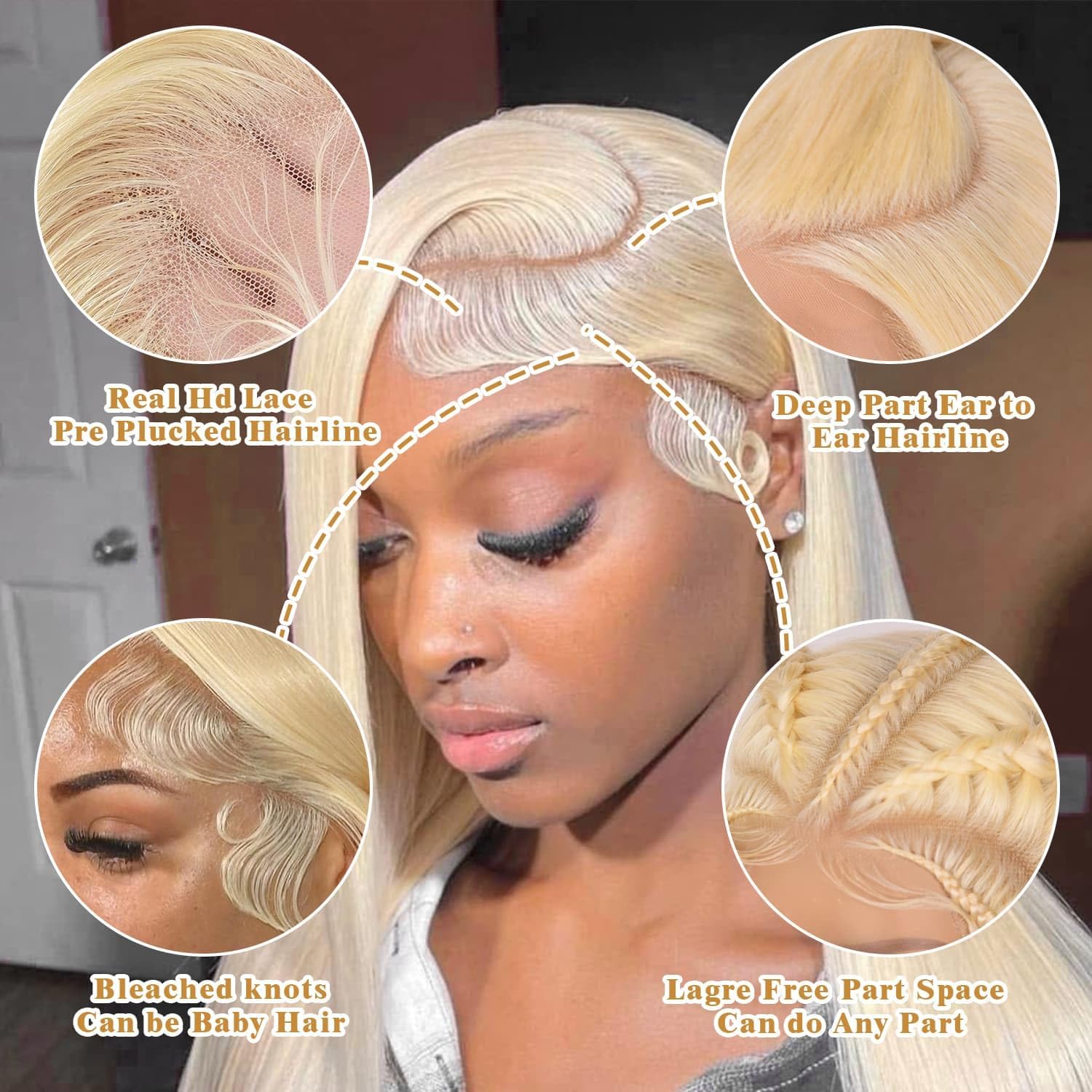 Deloni straight hair texture close-up showing silky smooth finish benefit
