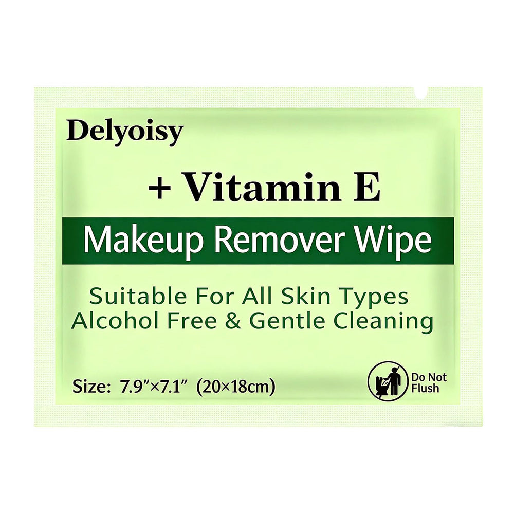 Delyoisy ingredient label with aloe and vitamin E icons for soothing benefits