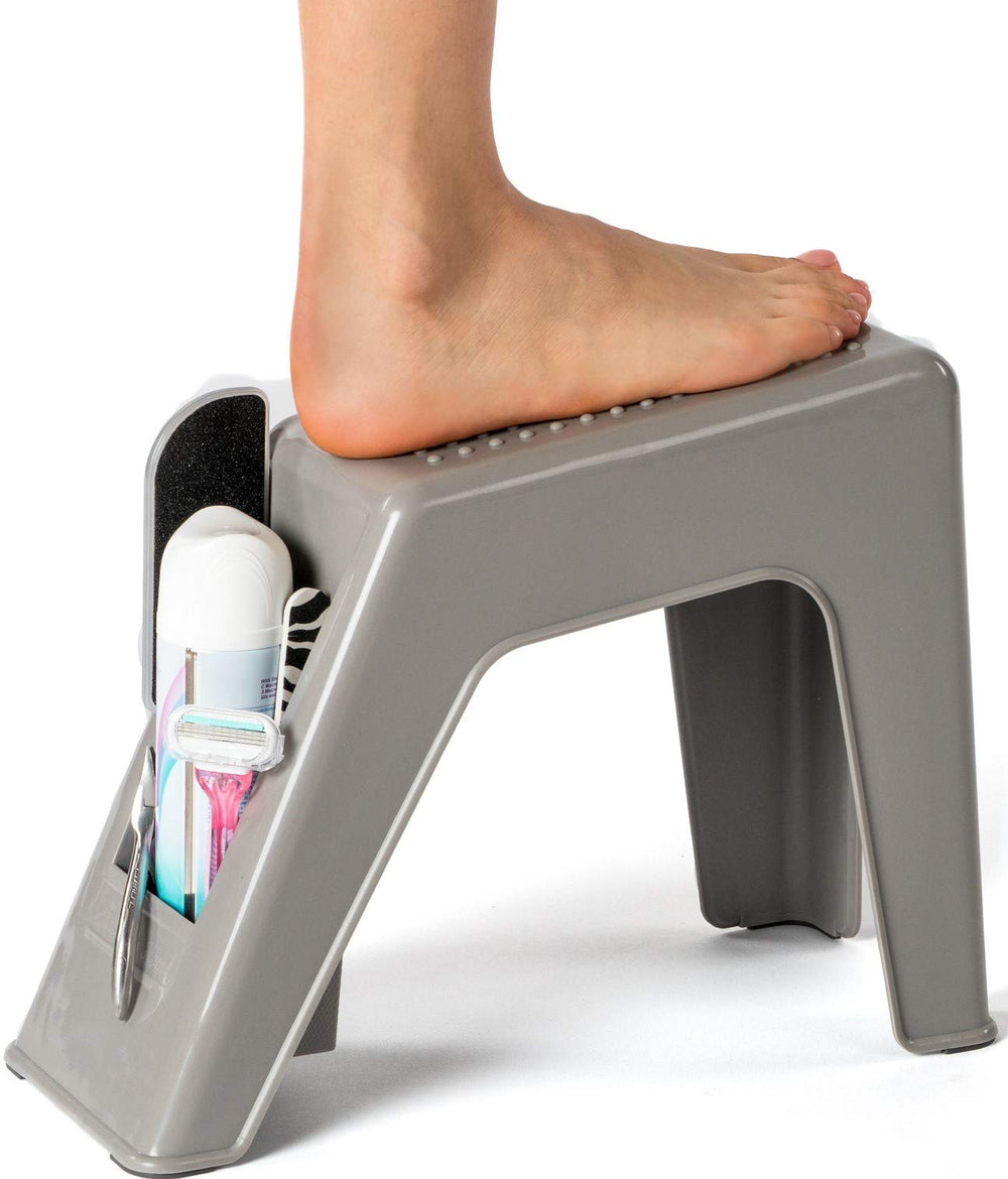Demi's Home front view grey foot rest showing stable platform and compact design benefit