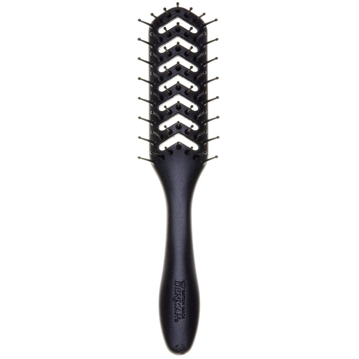Denman D200 front view showing curved vented head and grip for easy styling