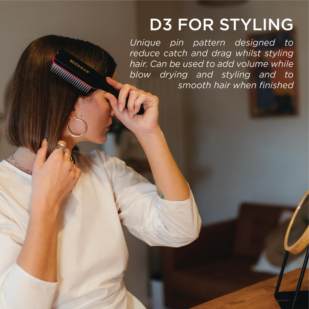 Denman D3 used on wet hair to evenly distribute product and define curl clumps