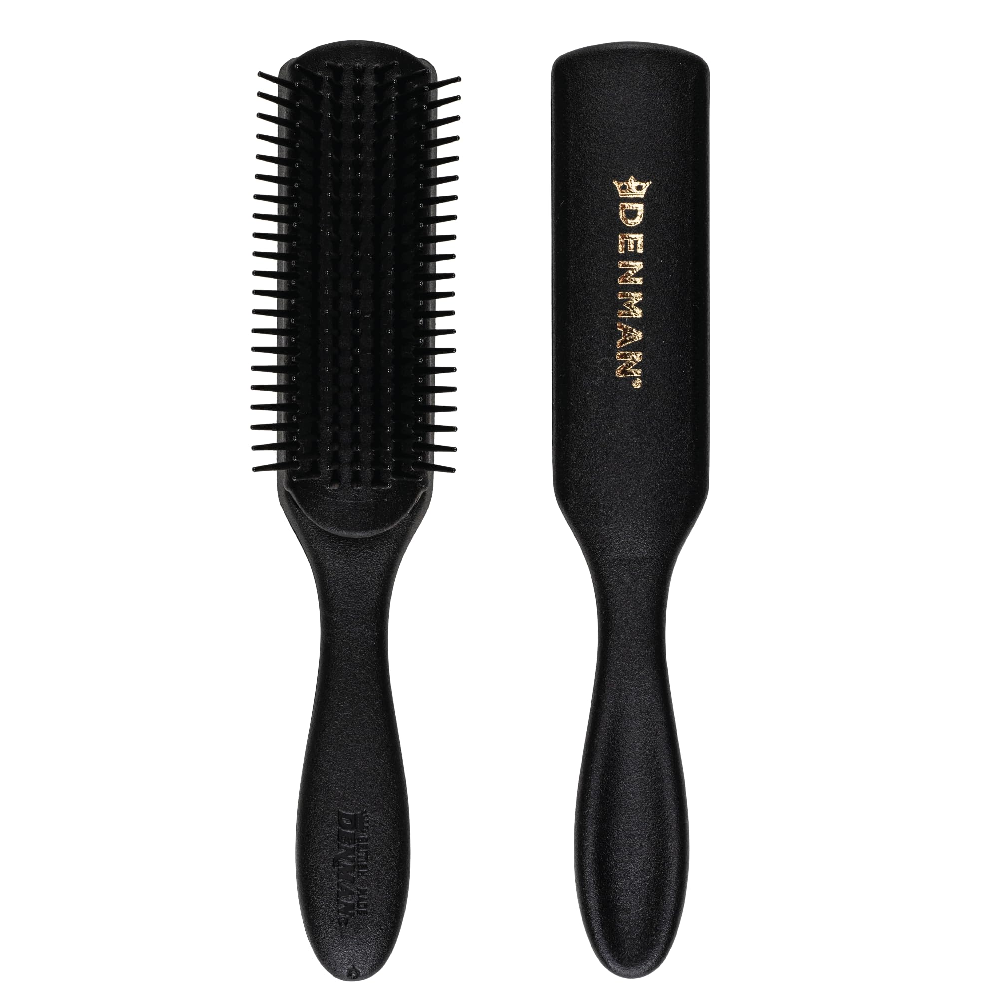 Denman D3 front view showing seven rows and sleek black finish for precise styling