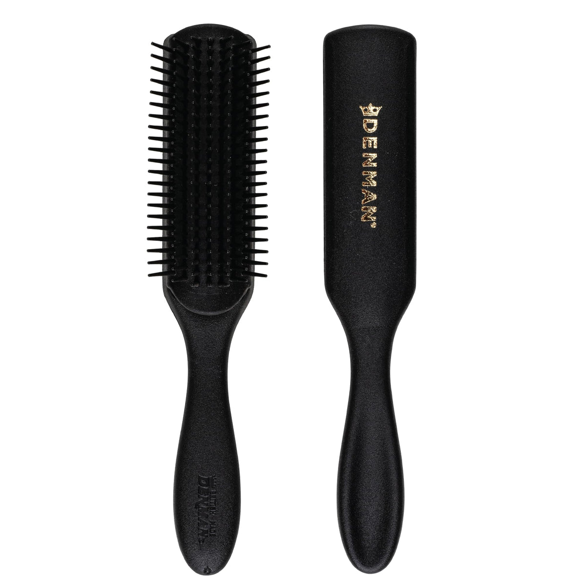 Denman D3 front view showing seven rows and sleek black finish for precise styling