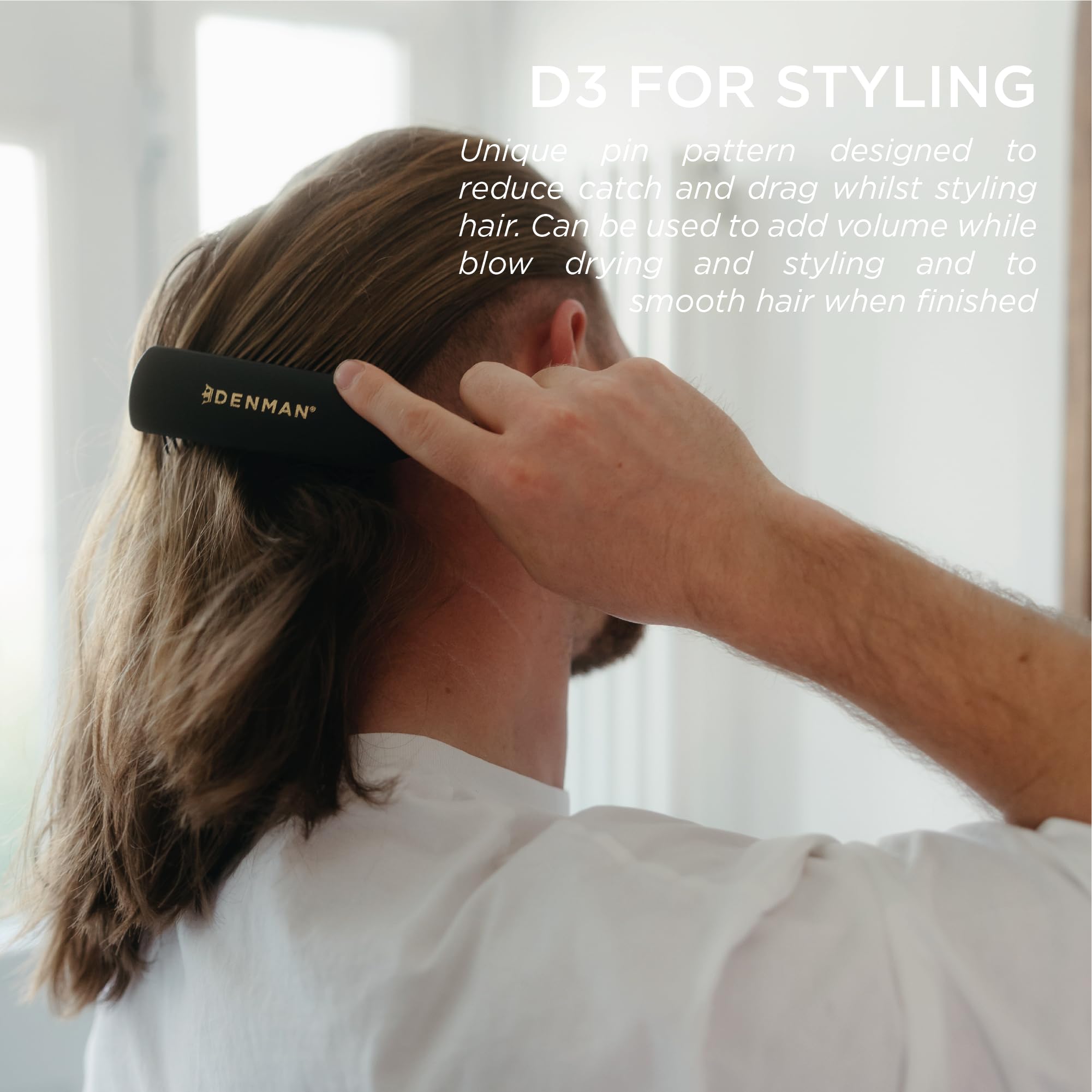 Denman D3 ergonomic handle grip designed for comfortable control during styling