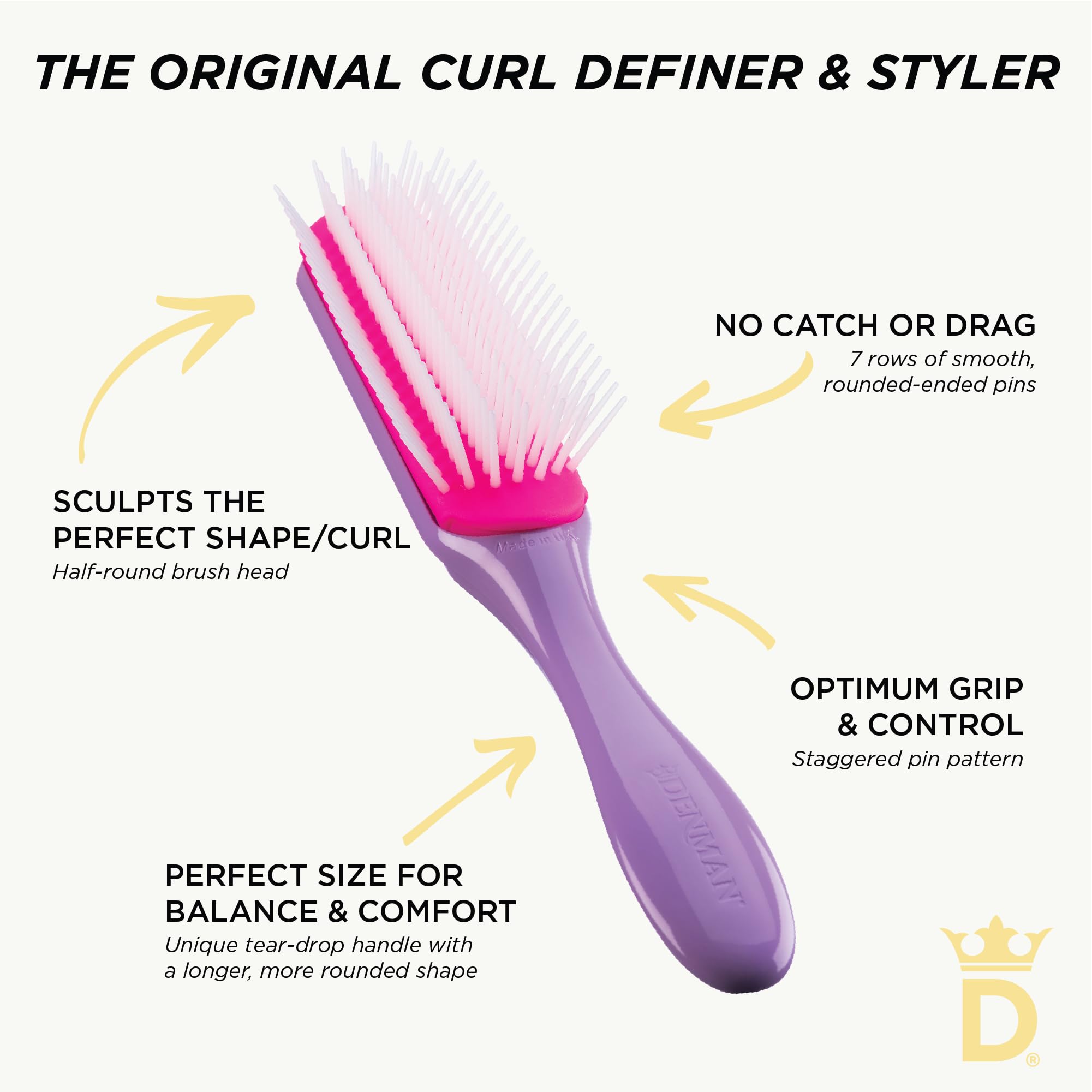 Denman D3 brushing wet curls to detangle and define without tugging
