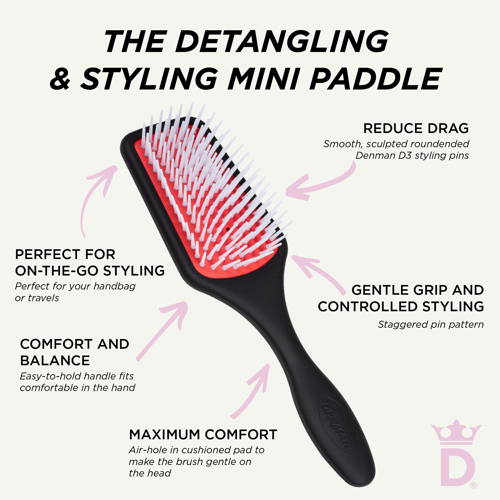 Denman D38 used with a hairdryer to accelerate drying time and smooth hair