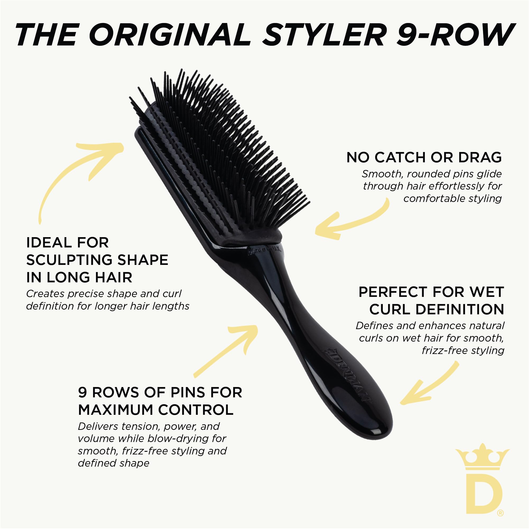 Denman D4 used with a hairdryer to stretch and define curls while speeding drying