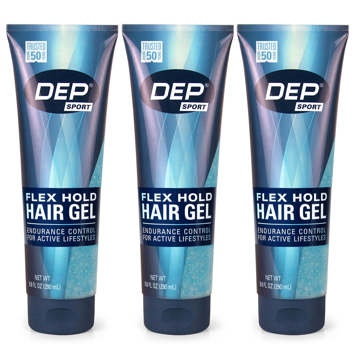 Dep gel front packaging showing strong hold and pack of three