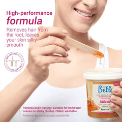 DEPIL BELLA spatula spreading paste demonstrating easy application and control