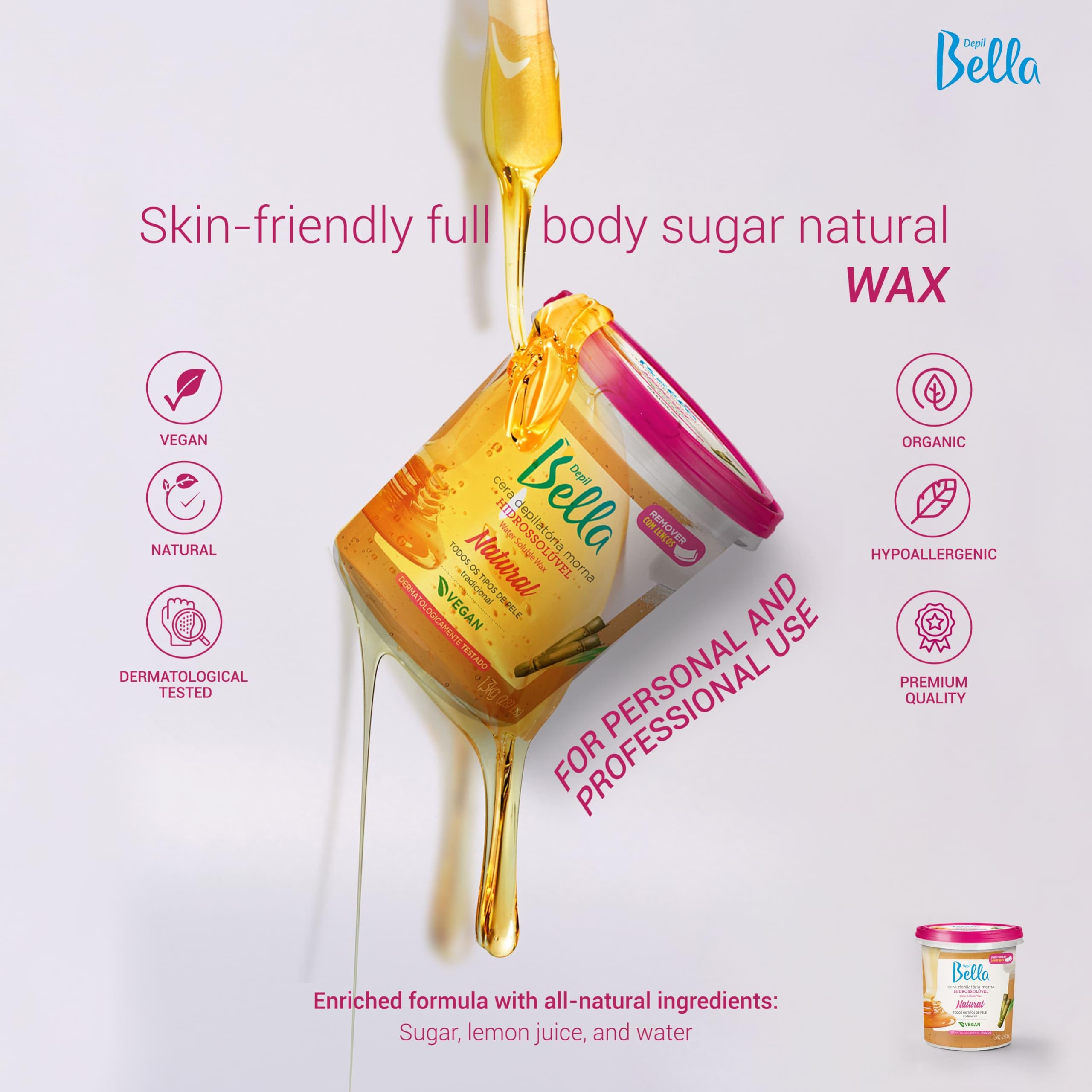 DEPIL BELLA close-up of sugar paste texture showing smooth, pull-ready consistency