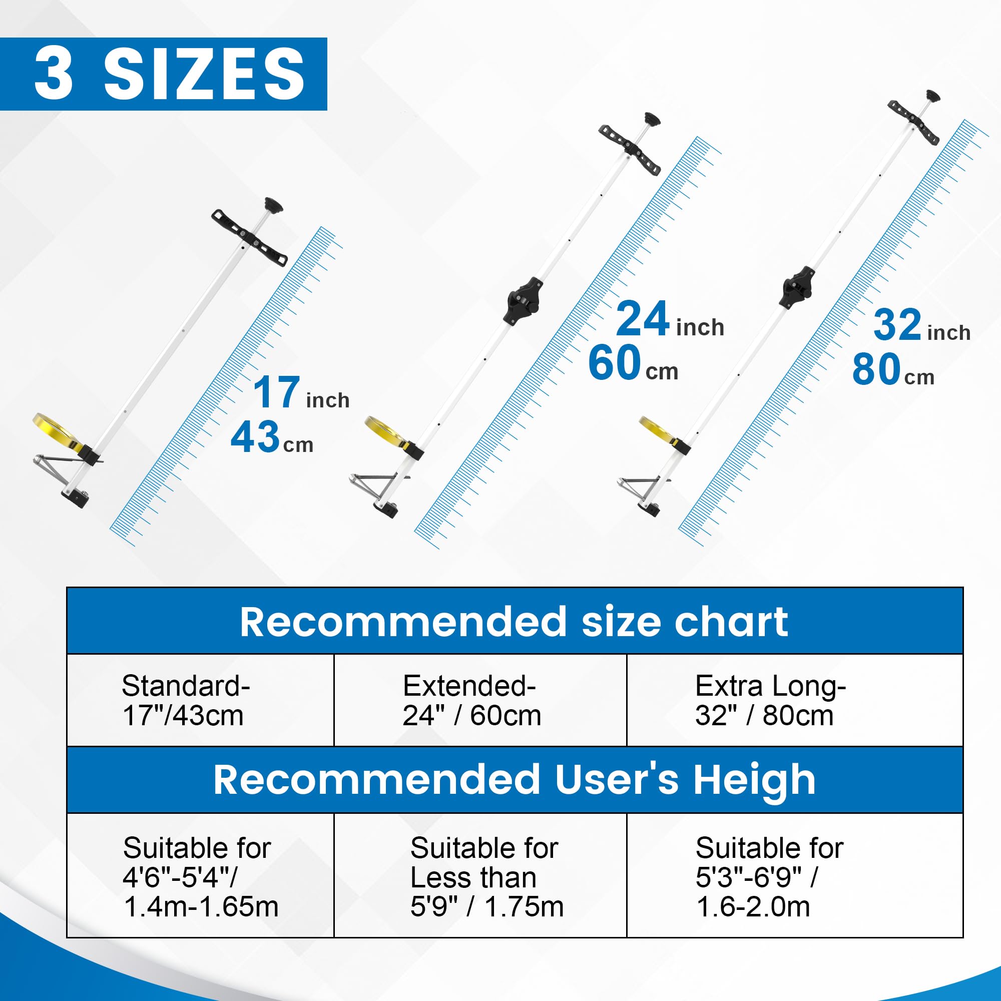 DEPSUNNY size comparison with ruler showing length and scale for reach benefit