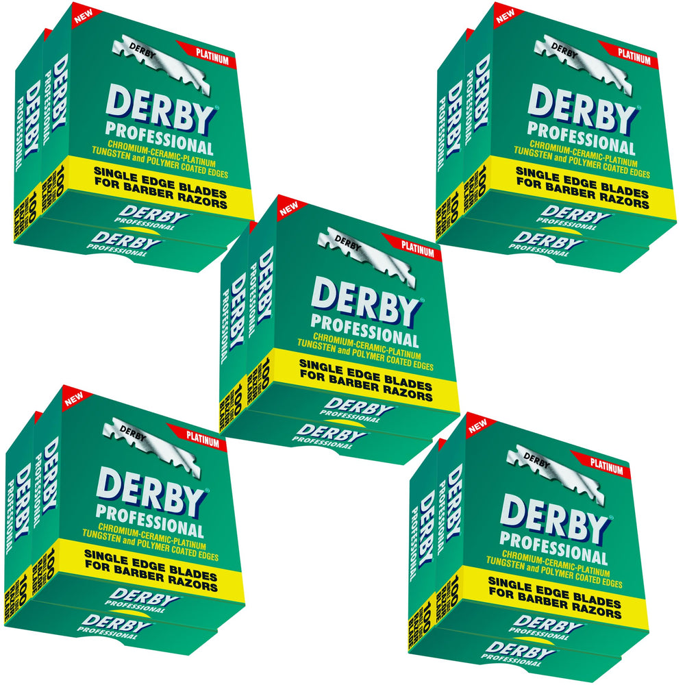 Derby front packaging showing 1000 single edge blades and bulk value benefit