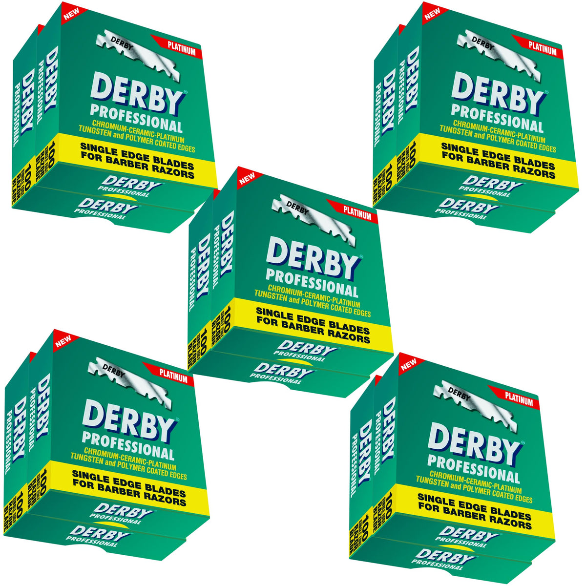 Derby front packaging showing 1000 single edge blades and bulk value benefit