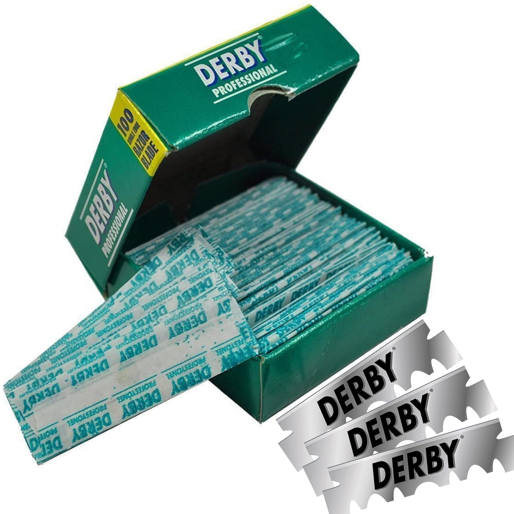 Opened Derby pack revealing loose blades for easy access benefit