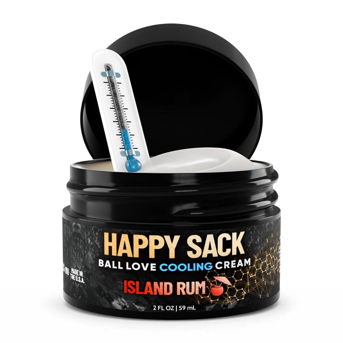 Derm Dude front tube showing Island Rum scent and travel-friendly size