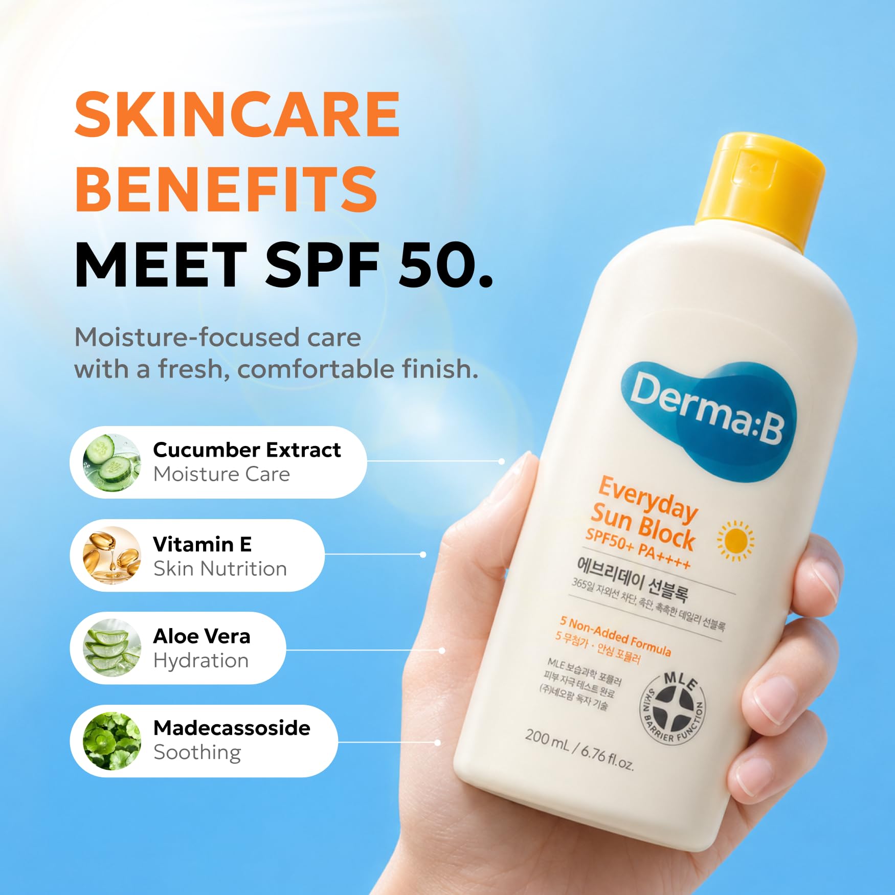Derma B ingredient label closeup showing soothing botanical extracts