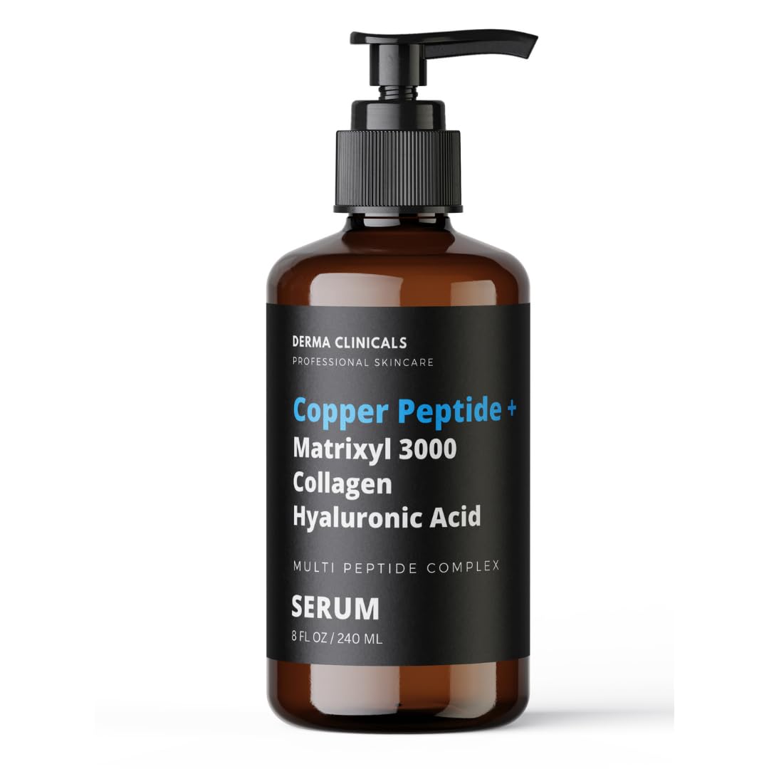 DERMA CLINICALS front bottle view showing label and 8 oz pump, clear presentation benefit