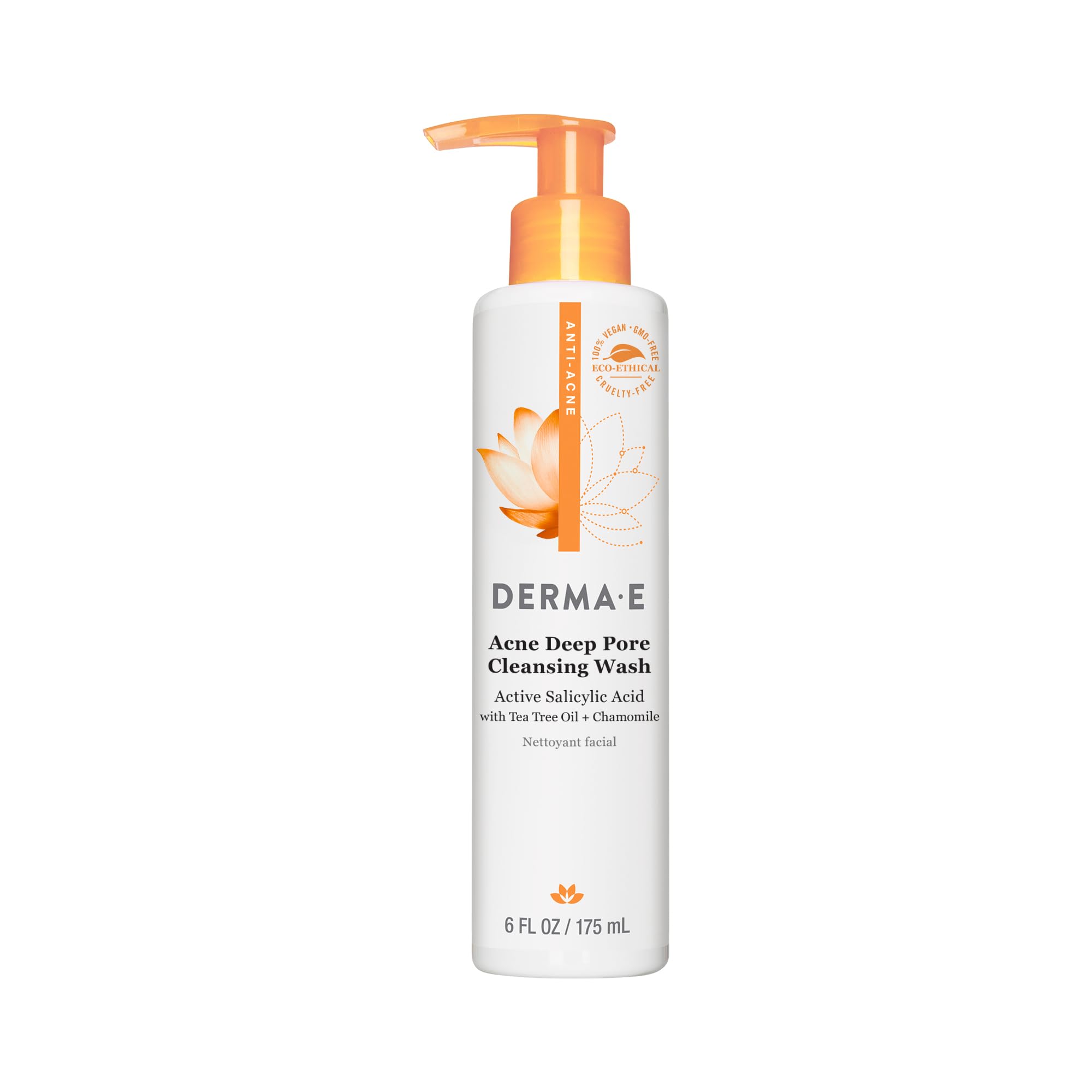 Derma E front bottle shot showing clear anti-blemish cleanser benefits