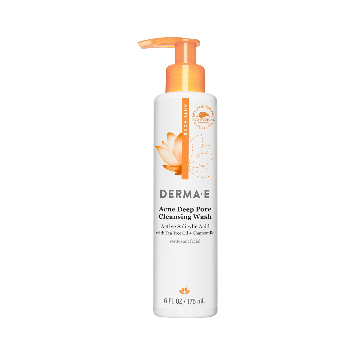 Derma E front bottle shot showing clear anti-blemish cleanser benefits