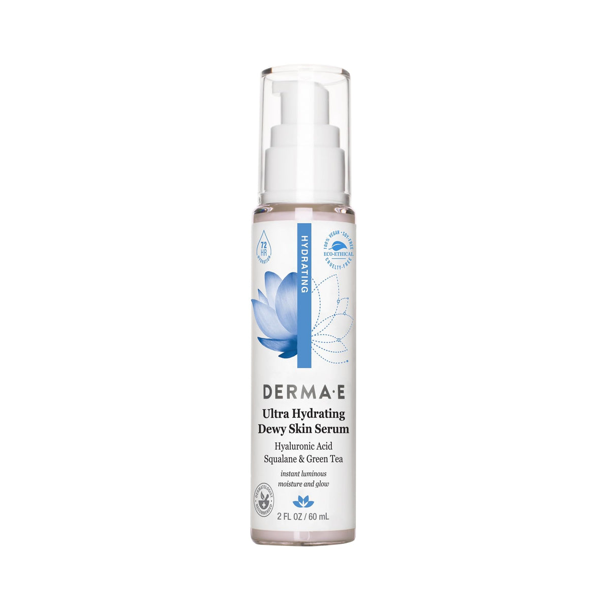 Derma E front packaging showing bottle and brand for hydrating benefits